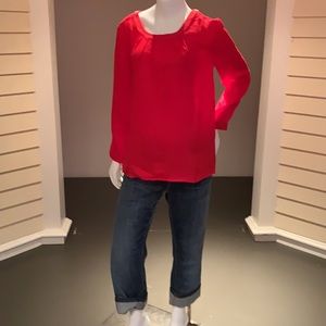 J.CREW NWT Red Linen Top Size 2P Button Detail on Shoulders and Cuff